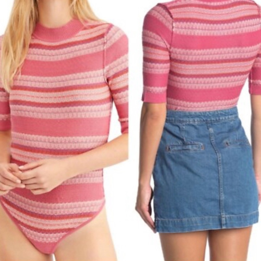 Intimately Free People Winter Warmer Striped Bodysuit SzXS Boho Chic Pink Hippie